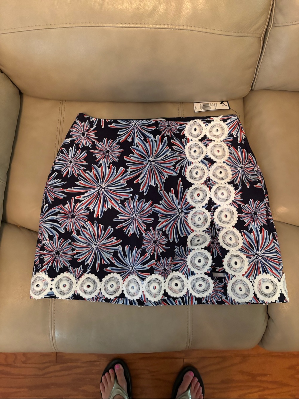 crown & ivy Navy Floral Crochet-Trim Mini Skirt / Skort
